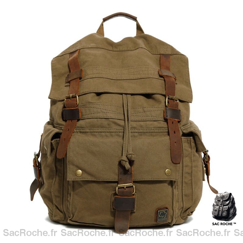 Sac à dos vintage en toile - Vert militaire - Sac à dos de randonnée Sac à dos