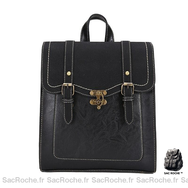 Sac à dos vintage cuir PU pour femme - Noir - Sac à main Cuir