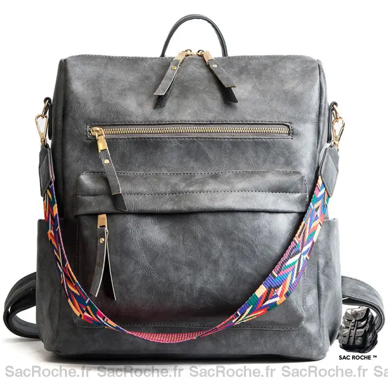 Sac À Dos Vintage Femme Similicuir Gris Sac