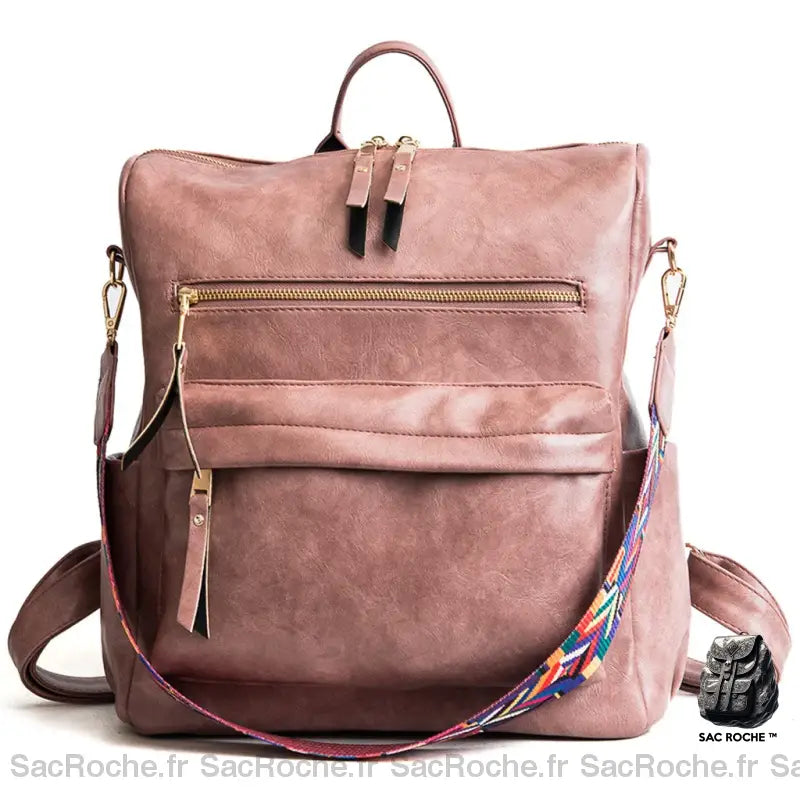 Sac À Dos Vintage Femme Similicuir Rose Sac