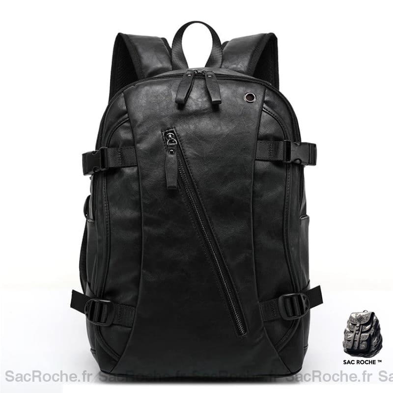 Sac à dos vintage en simili cuir pour homme noir avec un fond blanc