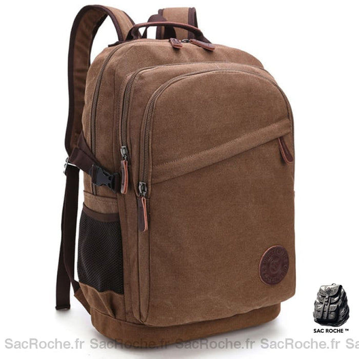 Sac À Dos Vintage Toile 3 Compartiments Homme Marron Sac Dos Vintage