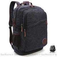 Sac à Dos Vintage Toile 3 Compartiments Homme - modèle Noir - Sac Roche ™