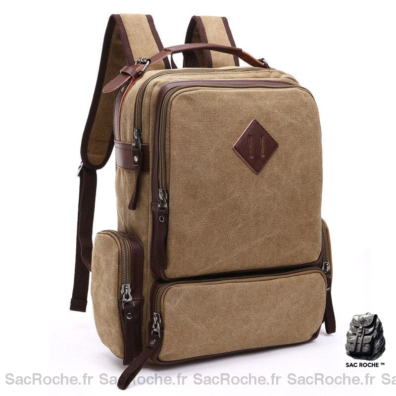 Sac À Dos Vintage Toile Homme Polyvalent Kaki Sac Dos Vintage