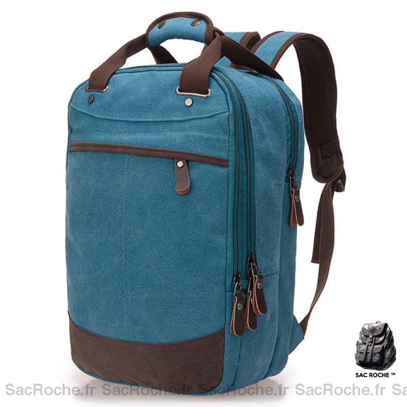 Sac À Dos Vintage Toile Homme Voyages Bleu Clair Dos Homme