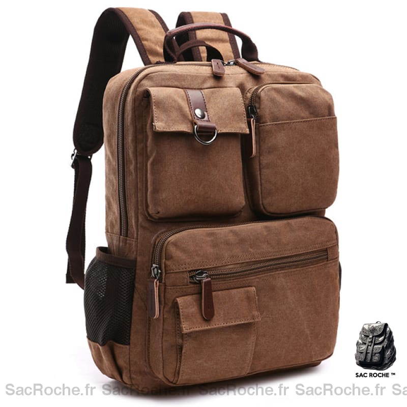 Sac À Dos Vintage Toile Multipoche Homme Marron Sac Dos Vintage