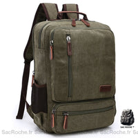 Sac à Dos Vintage Toile Spacieux Homme - modèle Vert - Sac Roche ™