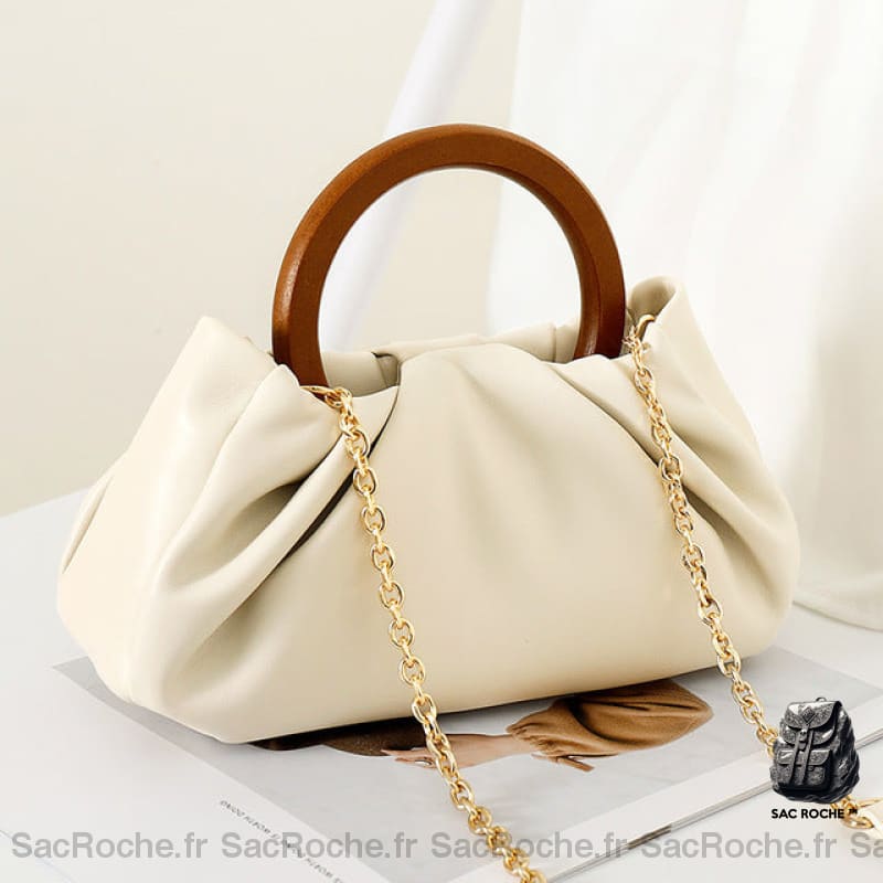 Sac À Main Anse Ronde Bois Chaîne Or Blanc Sac Main Femme