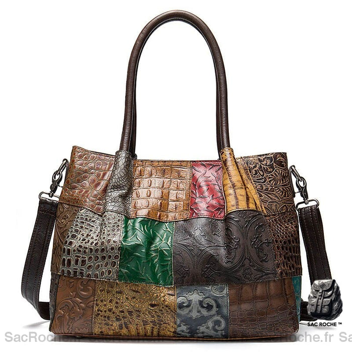 Sac À Main Cabas Cuir Bandoulière Patchwork Sac Main Femme