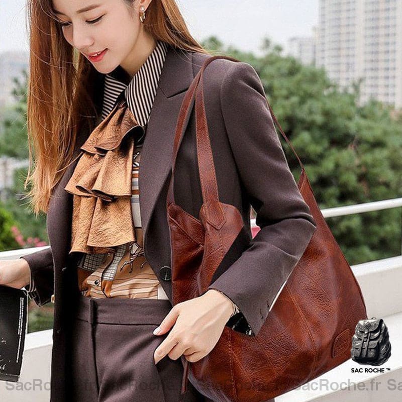 Sac À Main Cuir Noir Élégant Pour Les Cours