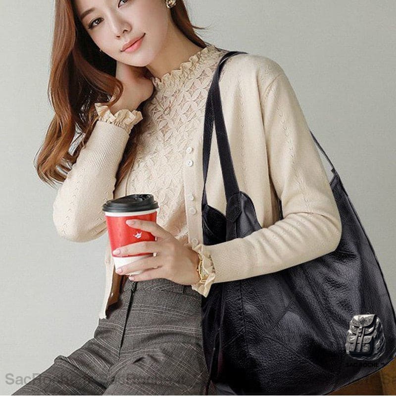 Sac À Main Cuir Noir Élégant Pour Les Cours