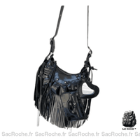 Sac à main femme cuir franges trendy - modèle Noir / 27x14x9cm - Sac Roche ™