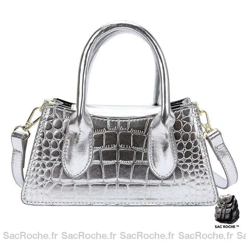 Sac À Main Femme Effet Croco Argenté / 22X10X7Cm Main Femme