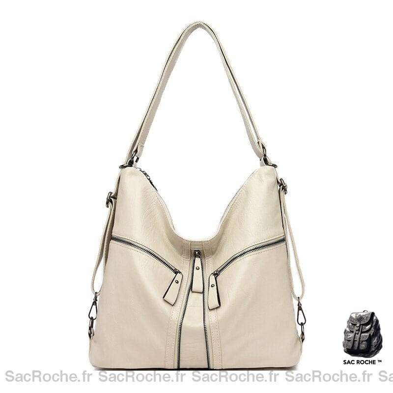 Sac À Main Femme Fermeture Éclair Ivoire / 39X28X11Cm