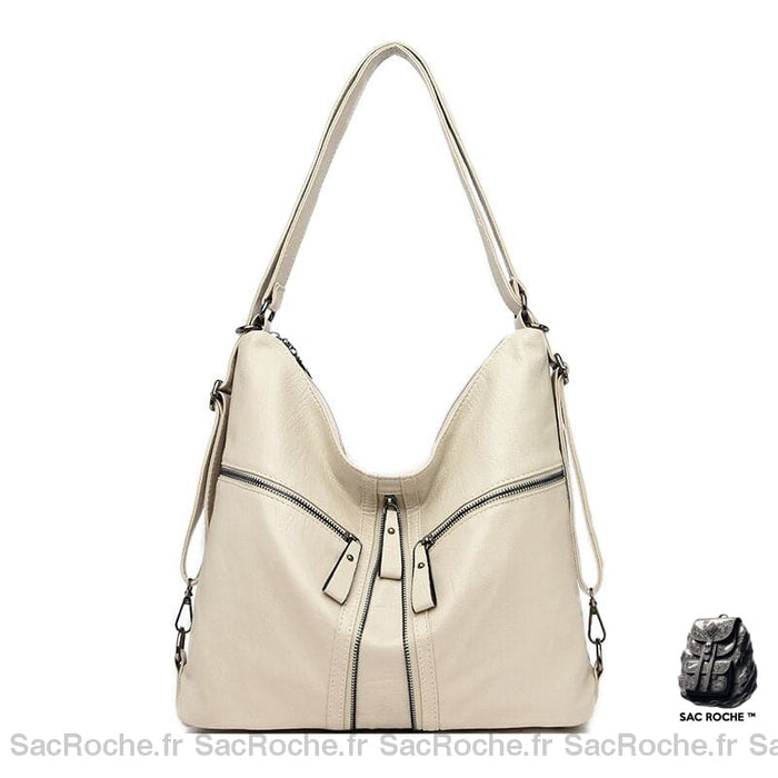 Sac À Main Femme Fermeture Éclair Ivoire / 39X28X11Cm