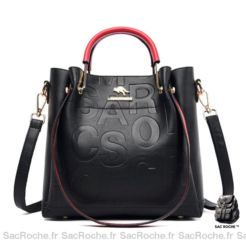 Sac À Main Femme Grand Volume Noir Simili Cuir Rouge Sac Main Femme