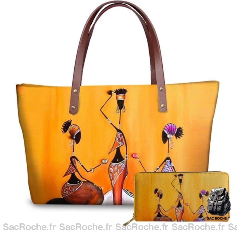 Sac À Main Femme Motif Africain Orange. 1 / 49X29X11.5Cm Main Femme