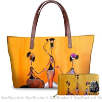 Sac à main femme motif africain orange. - modèle 1 / 49x29x11.5cm - Sac Roche ™