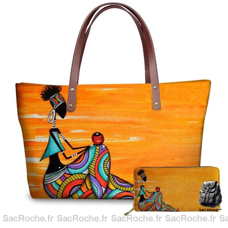 Sac À Main Femme Motif Africain Orange. 2 / 49X29X11.5Cm Main Femme