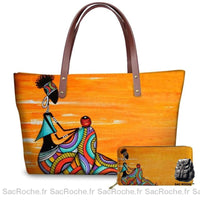 Sac à main femme motif africain orange. - modèle 2 / 49x29x11.5cm - Sac Roche ™