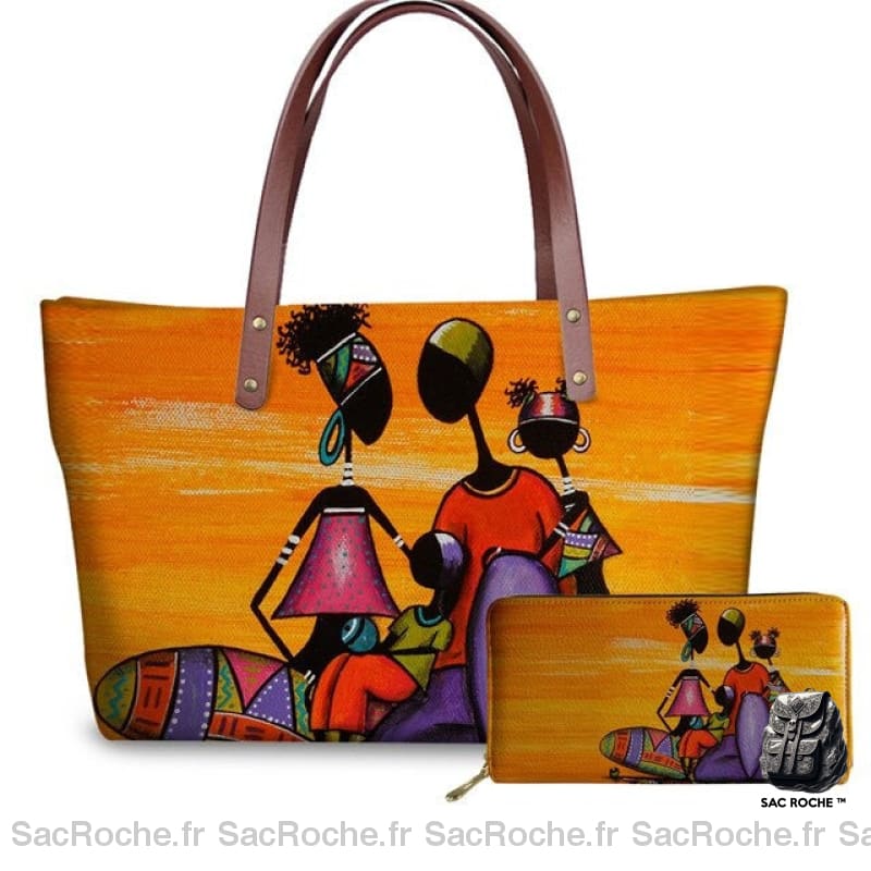 Sac À Main Femme Motif Africain Orange. 3 / 49X29X11.5Cm Main Femme