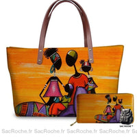 Sac à main femme motif africain orange. - modèle 3 / 49x29x11.5cm - Sac Roche ™