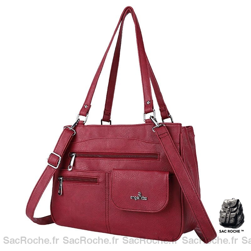 Sac À Main Femme Multi-Poches Bordeaux Main Femme