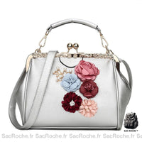 Sac à main fleuri femme - modèle Argenté / 19x15x5cm - Sac Roche ™