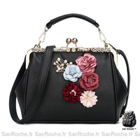 Sac à main fleuri femme - modèle Noir / 19x15x5cm - Sac Roche ™