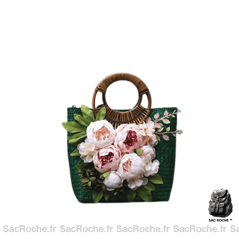 Sac À Main Fleuri Femme Vert / 32X27Cm Main Femme
