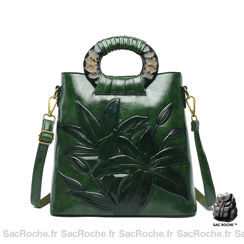 Sac À Main Fleurs En Cuir Vert Petit Sac