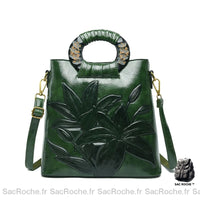 Sac à main fleurs en cuir - modèle Vert - Sac Roche ™