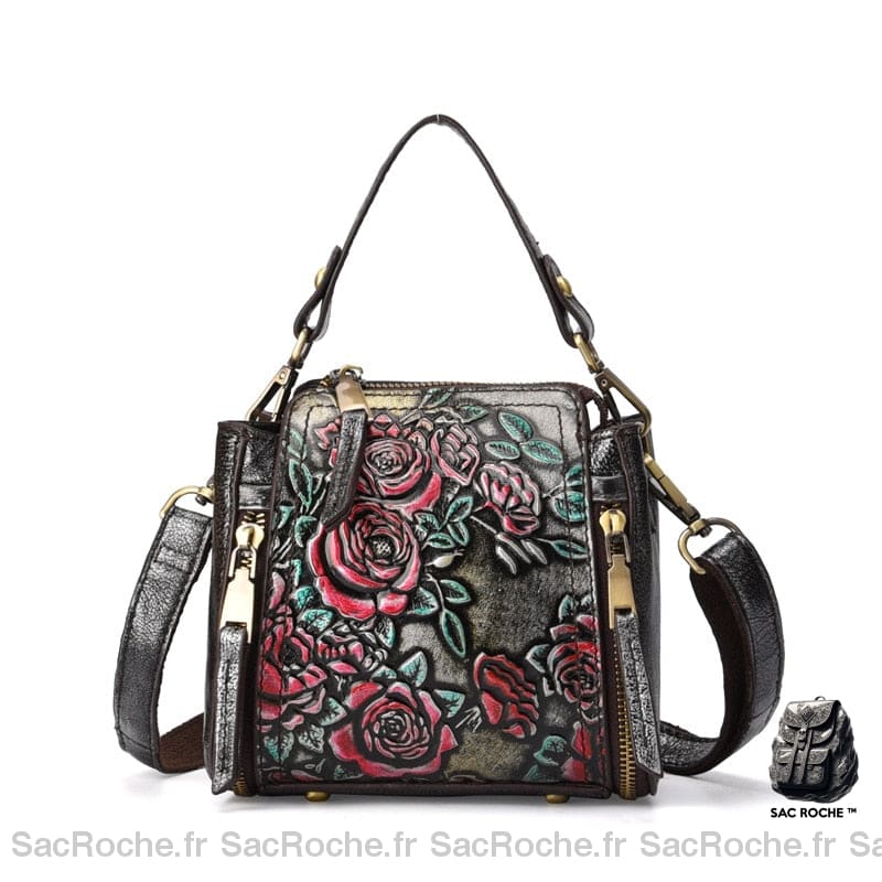 Sac À Main Floral Petit Bandoulière Gris Main Femme