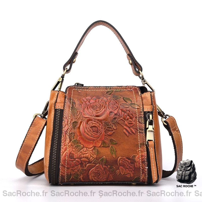 Sac À Main Floral Petit Bandoulière Marron Main Femme
