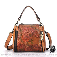 Sac à main floral petit bandoulière - modèle Marron - Sac Roche ™
