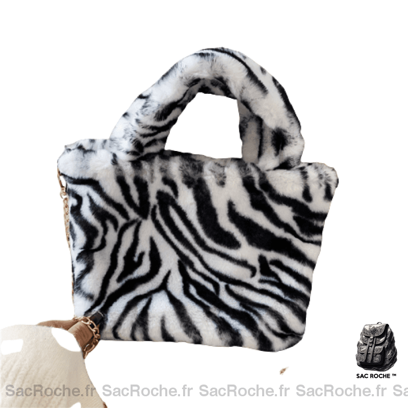 Sac À Main Peluche Pour Femme Noir Blanc