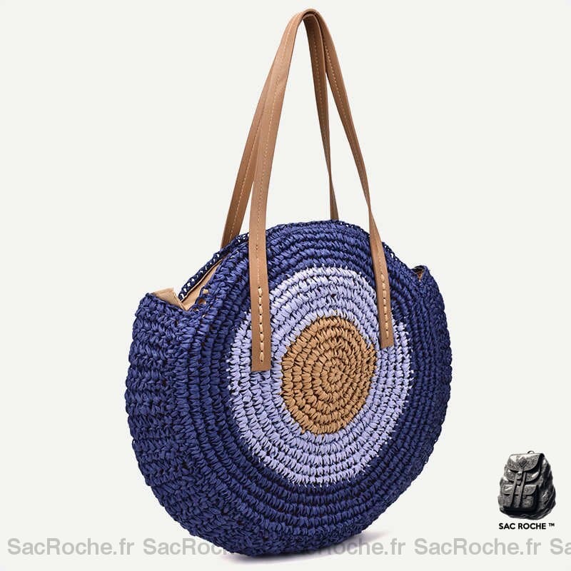 Sac À Main Rond Paille Style Boho Bleu Sac Main Femme