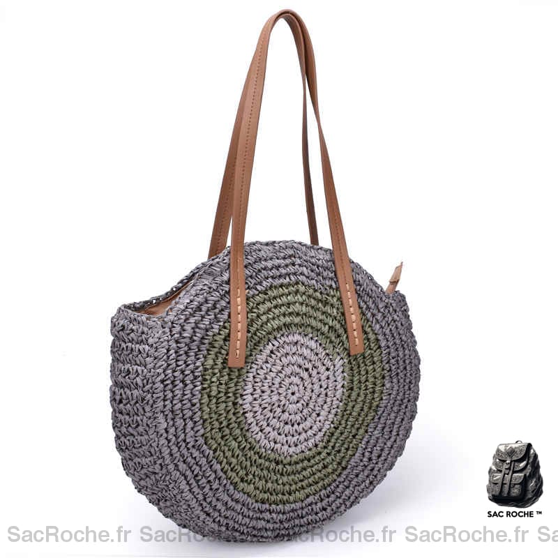 Sac À Main Rond Paille Style Boho Gris Sac Main Femme