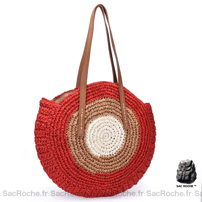 Sac À Main Rond Paille Style Boho Rouge Sac Main Femme