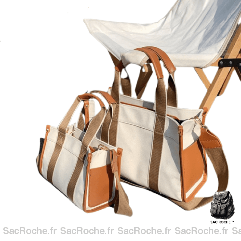 Sac À Main Toile Couleur Camel Marron / 25X18X12Cm Main Femme