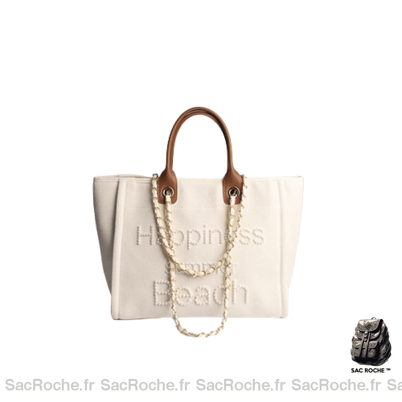 Sac À Main Toile Femme Blanc Avec Écriture