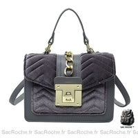 Sac à Main Velours Femme - modèle Gris / 21 x 15 x 10 cm - Sac Roche ™