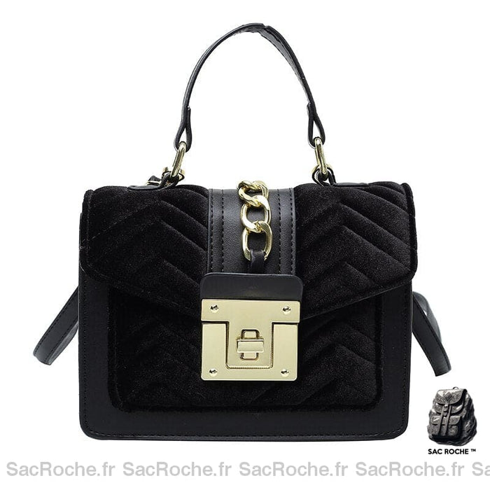 Sac À Main Velours Femme Noir / 21 X 15 10 Cm