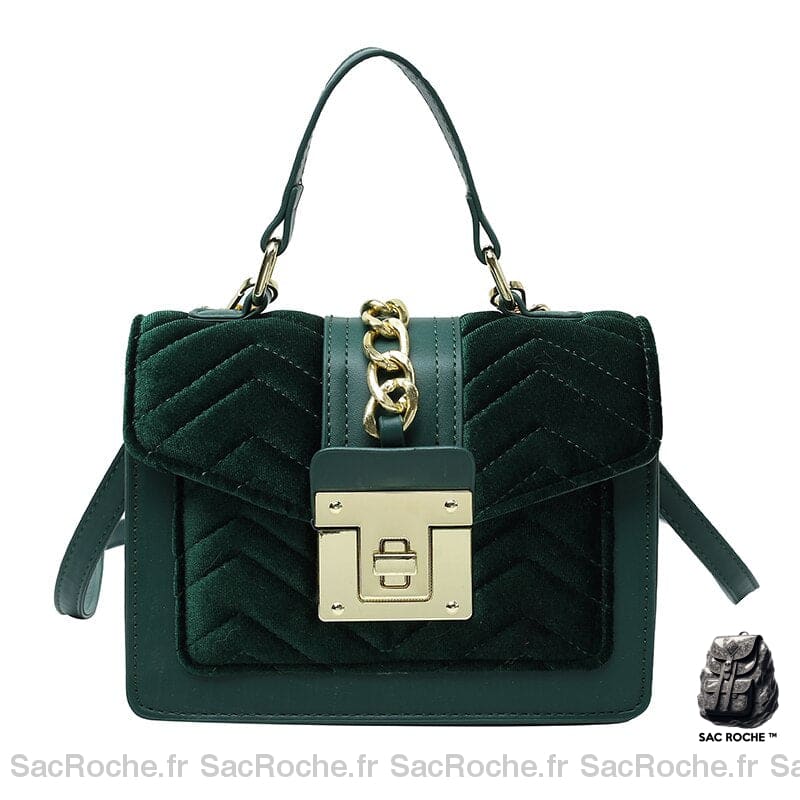 Sac À Main Velours Femme Vert / 21 X 15 10 Cm
