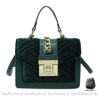 Sac à Main Velours Femme - modèle Vert / 21 x 15 x 10 cm - Sac Roche ™