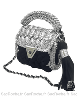 Sac à Mains Femme Tressé Bohème - modèle Argenté / 22 x 5 x 15cm - Sac Roche ™