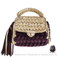 Sac à Mains Femme Tressé Bohème - modèle Aubergine / 22 x 5 x 15cm - Sac Roche ™