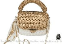 Sac à Mains Femme Tressé Bohème - modèle Blanc / 22 x 5 x 15cm - Sac Roche ™