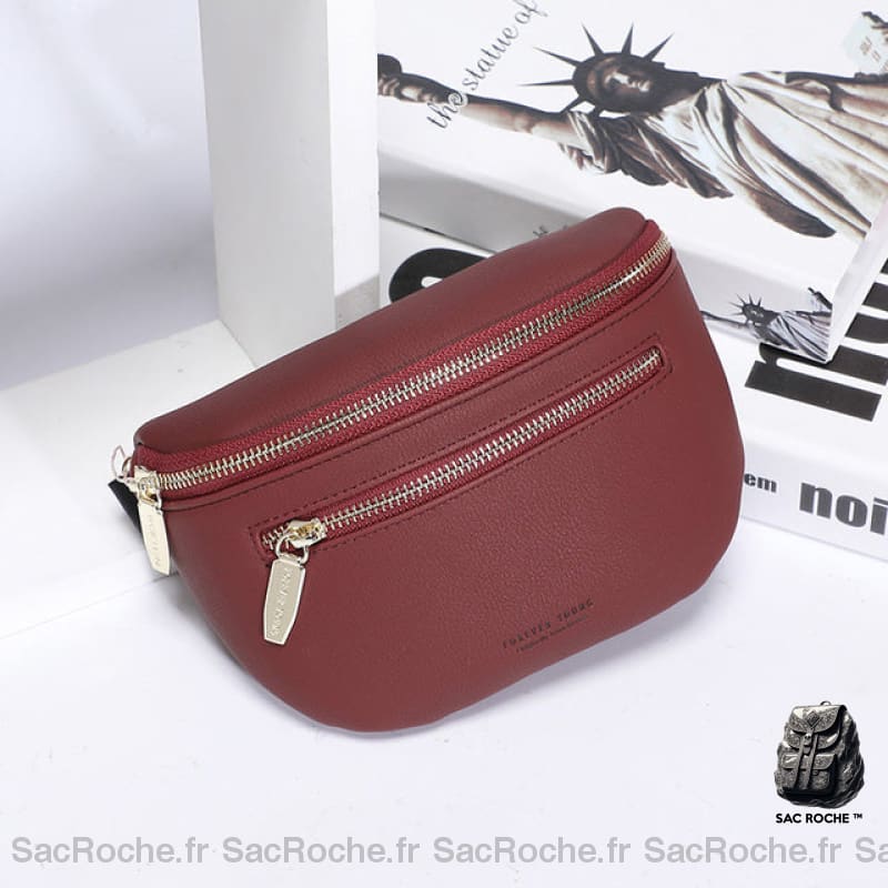 Sac Banane Cuir Rétro Look Rouge Pochette Femme