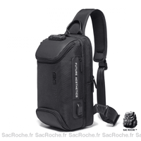 Sac Bandoulière Antivol Noir / Gris - Porté Dos/Poitrine - Sac Roche ™